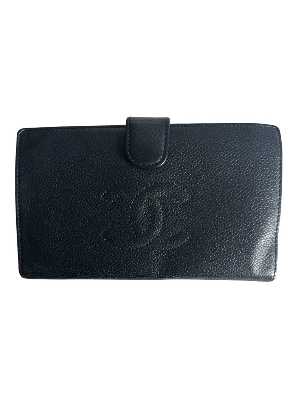 CHANEL Vintage Black Caviar CC French Long Wallet Kiss Lock Coin Purse 11 Series